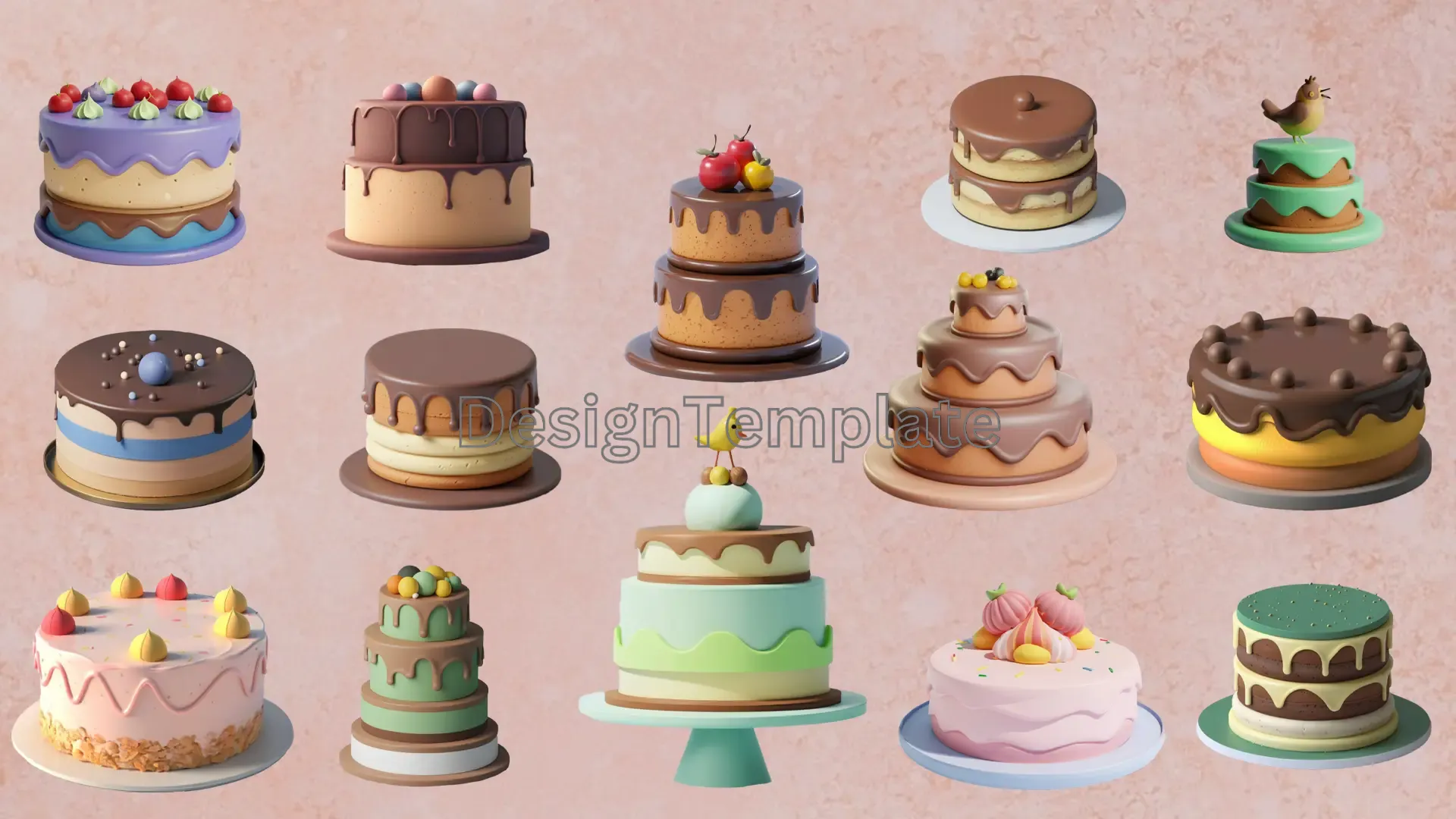 Various Shaped Cakes 3D Design Elements Pack image